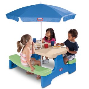 Easy Store  Picnic Table with Umbrella - Blue/Green
